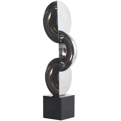 16.25" Dark Gray & Silver Crystal Glass Geometric Quartered Stacked Orbs Sculpture Décor