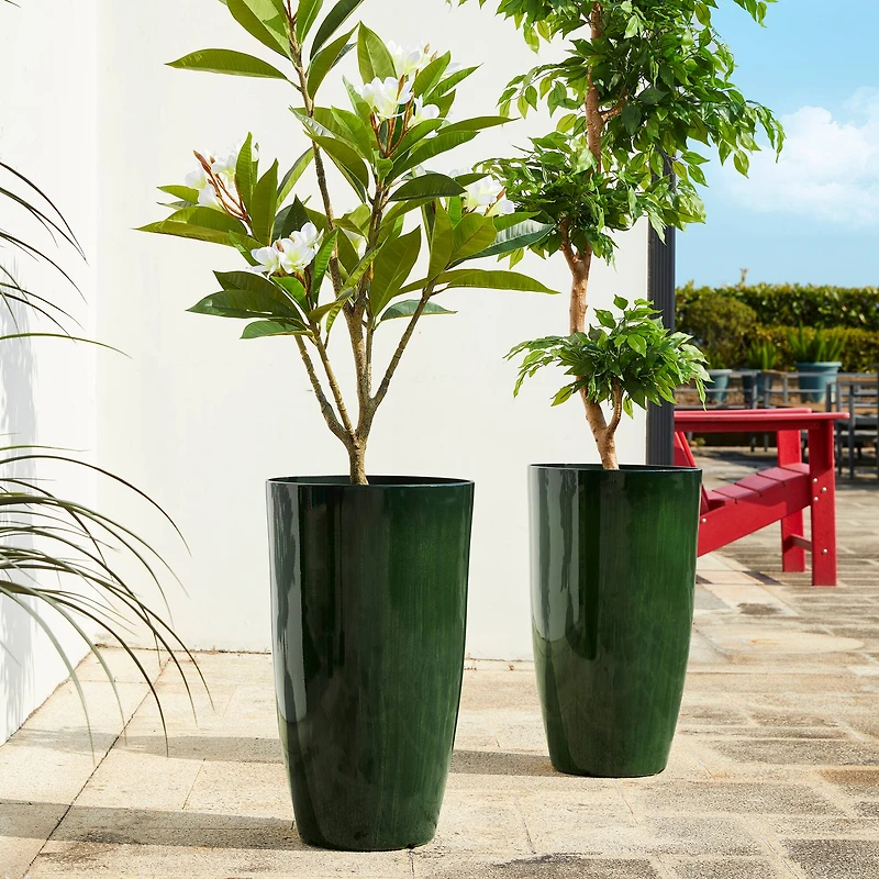 Glitzhome® 23.5" Gradient Green Faux Ceramic Tall Plastic Planters, 2ct.