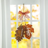 Glitzhome® 24.5" Fall Wood Maple Leaves with Bowknot Door Hanger
