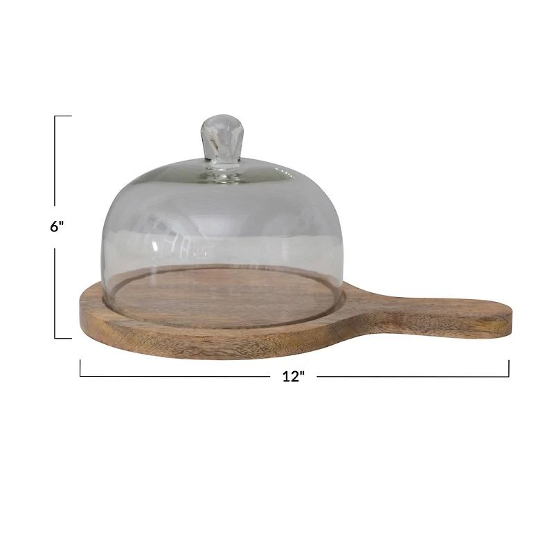 Hello Honey® Mango Wood Serving Tray with Glass Cloche Set