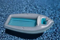 9ft. Inflatable Gray & Blue Classic Boat Cruiser Pool Float with Cooler