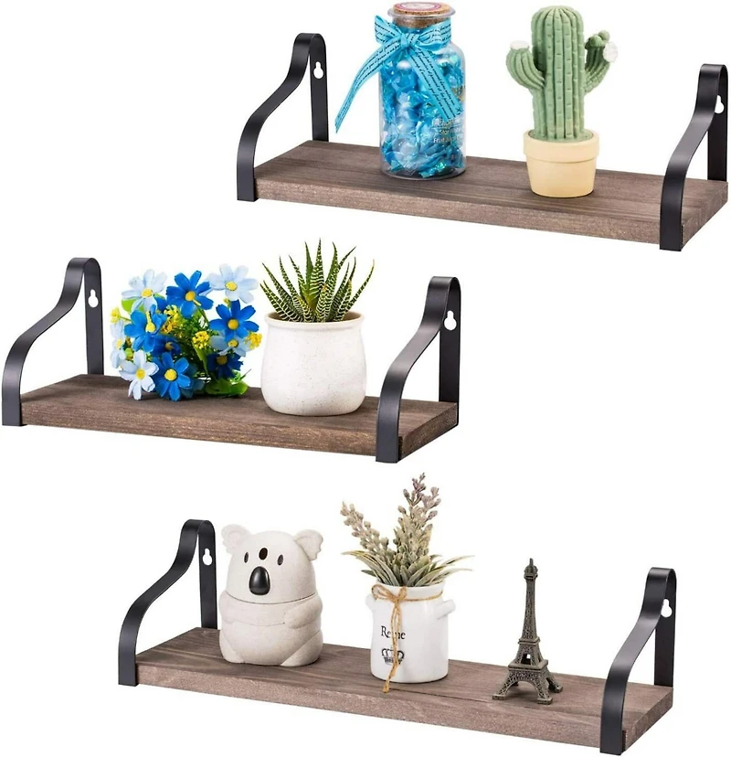Rustic Wood Floating Wall Shelves Set
