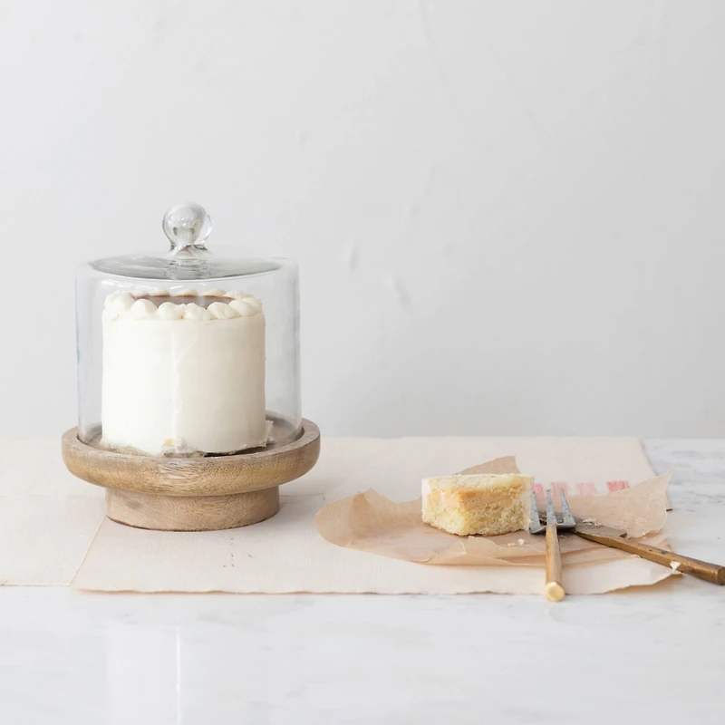 Hello Honey® 8" Glass Cloche with Footed Wood Base