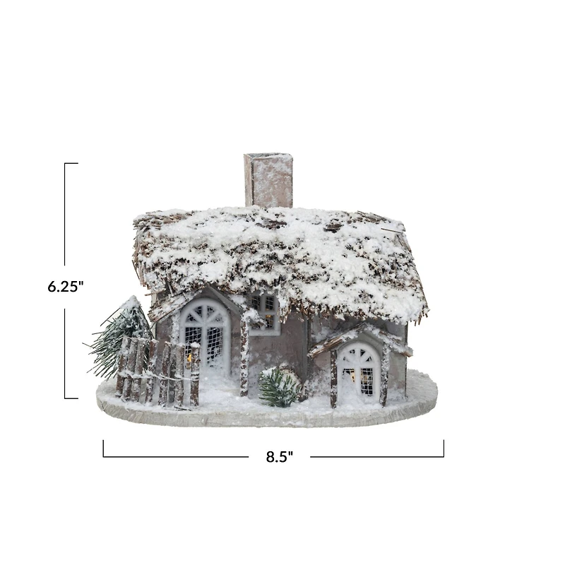 Hello Honey® 8.5" Twig & Paper Cabin with Faux Snow & LED Light