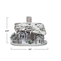 Hello Honey® 8.5" Twig & Paper Cabin with Faux Snow & LED Light