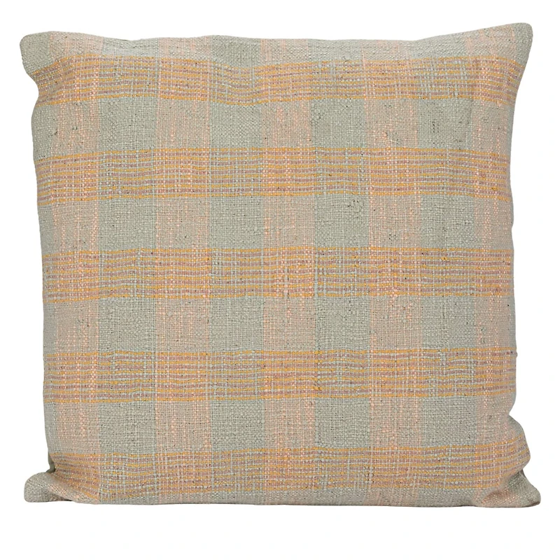 Hello Honey® 20" x 20" Tan & Pink Plaid Hand-Woven Cotton Pillow
