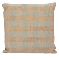 Hello Honey® 20" x 20" Tan & Pink Plaid Hand-Woven Cotton Pillow