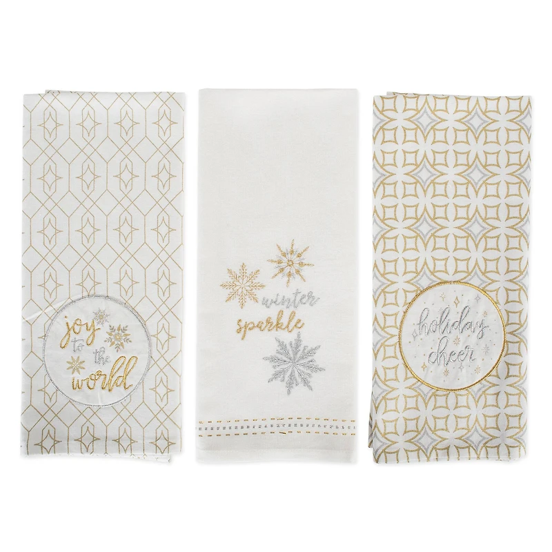 DII® Assorted Winter Sparkle Embellished Dishtowel Set