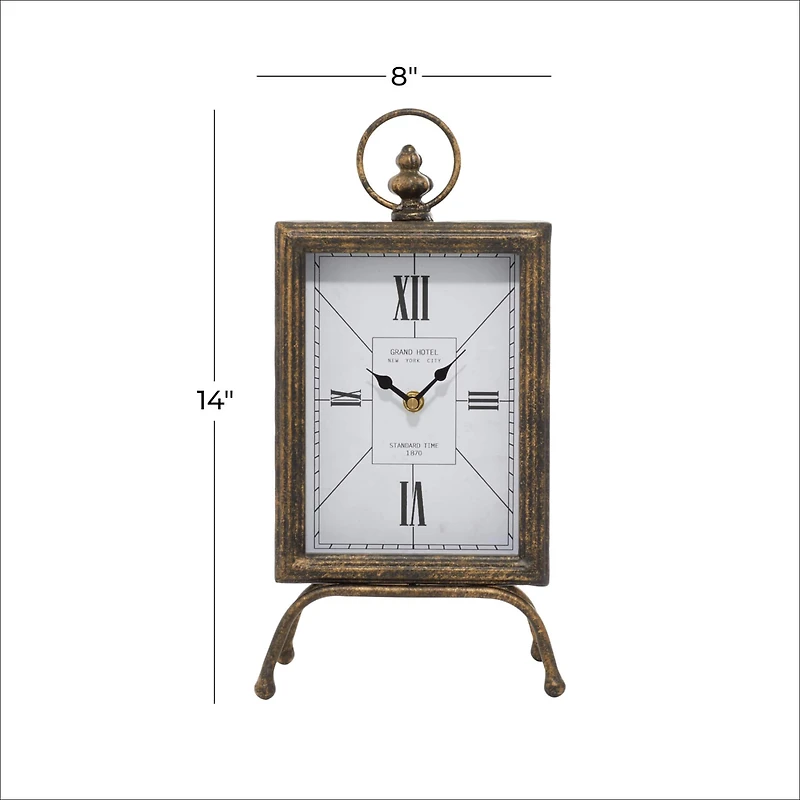Brass Metal Rustic Clock, 14" x 8" x 4"