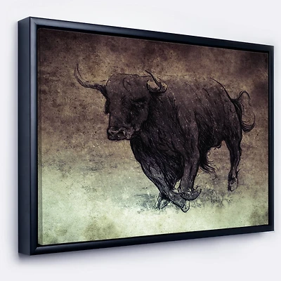 Designart - Bull Running on Vintage Paper