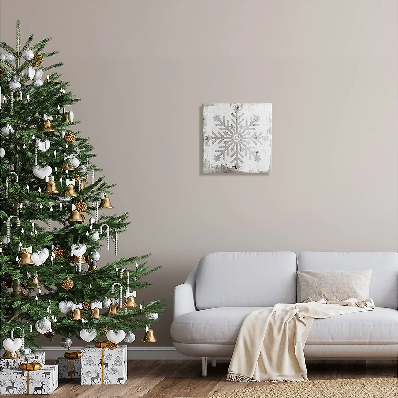 Stupell Industries Winter Snowflake Weathered Pattern Canvas Wall Art