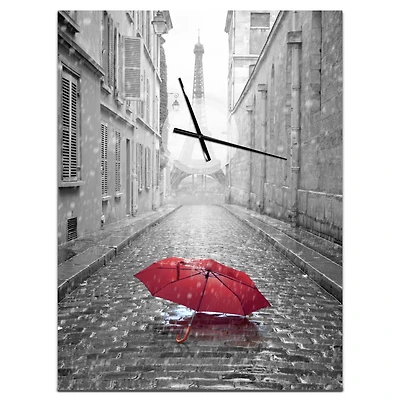 Designart 'Eiffel View From Paris Street French Country Rectangular Wall Clock