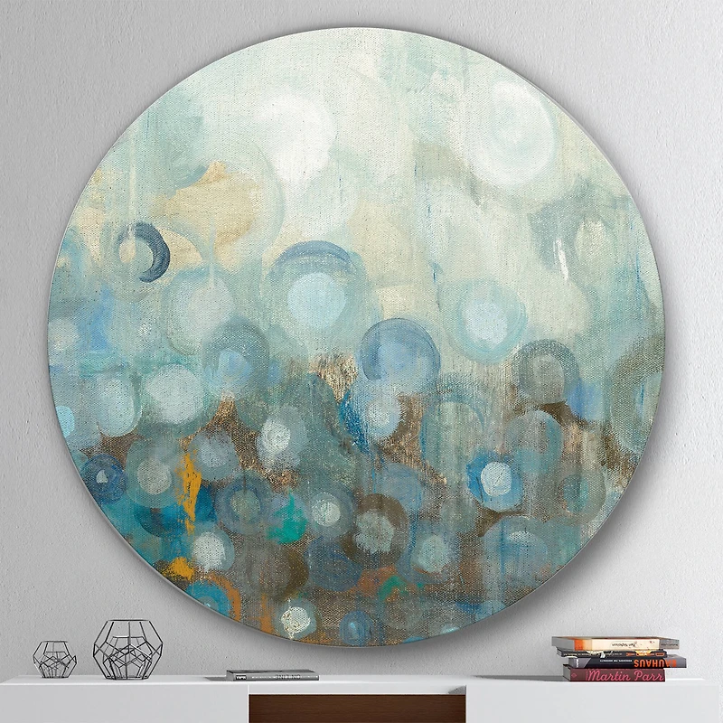 Designart - Blue and Bronze Dots on Glass II