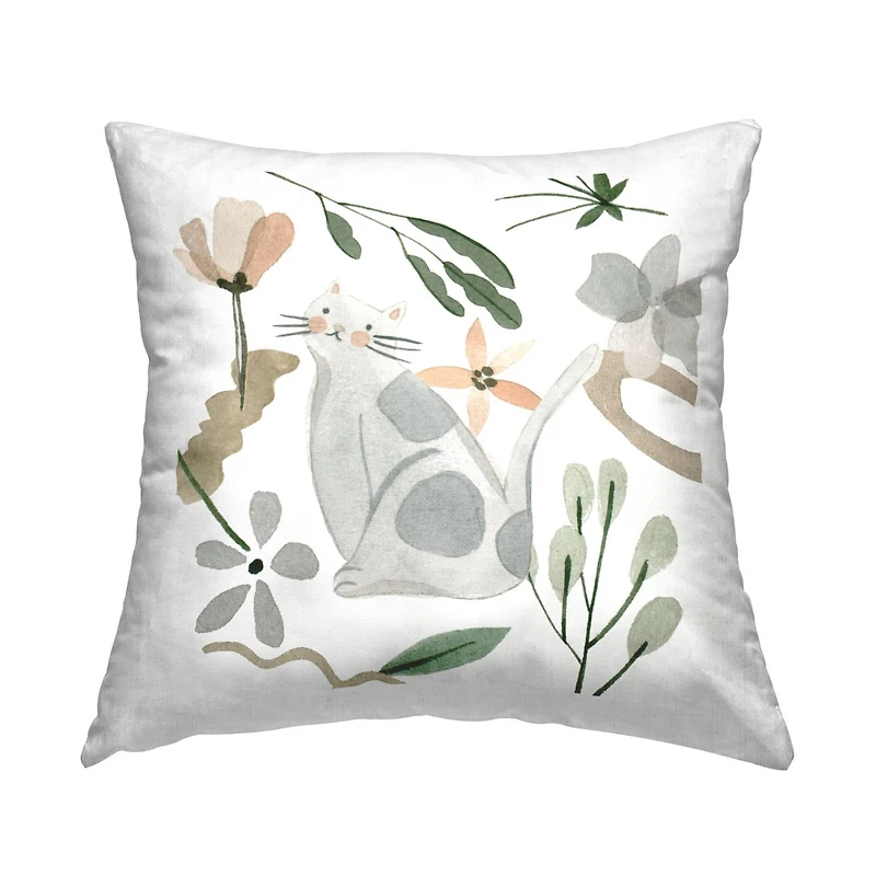 Stupell Industries Gray Cat Casual Varied Botanical Herbs Throw Pillow, 18" x 18"