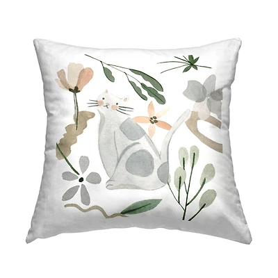 Stupell Industries Gray Cat Casual Varied Botanical Herbs Throw Pillow, 18" x 18"
