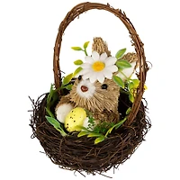 7" Easter Rabbit with Twig Basket Accent