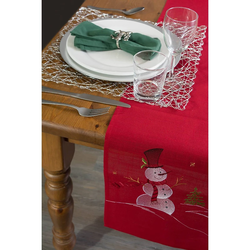 DII® 70" Red Embroidered Snowman Table Runner