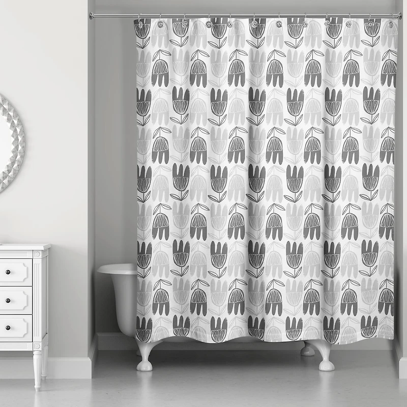Mid Mod Gray Florals 71" x 74" Shower Curtain