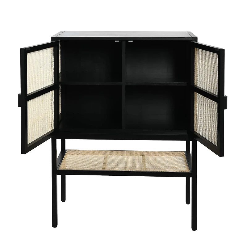 Hello Honey® 47" Boho Woven Rattan and Wood Cabinet with Doors, Shelf