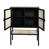 Hello Honey® 47" Boho Woven Rattan and Wood Cabinet with Doors, Shelf