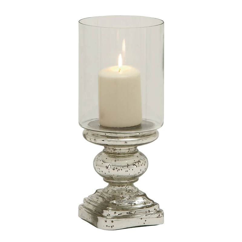 14" Silver Glass Traditional Candle Holder