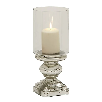 14" Silver Glass Traditional Candle Holder