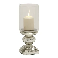 14" Silver Glass Traditional Candle Holder