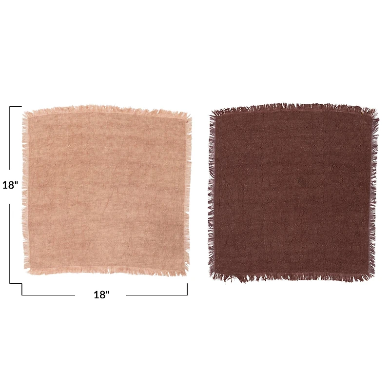 Hello Honey® 18" Putty Orange & Aubergine Linen Napkins with Fringe Set
