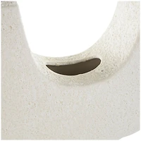 14" Speckled White Abstract Curved Ceramic Vase with Dual Openings