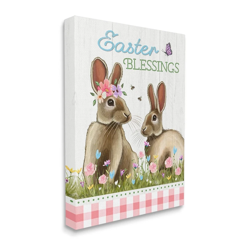 Stupell Industries Easter Blessings Gingham Spring Bunnies Canvas Wall Art