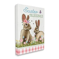 Stupell Industries Easter Blessings Gingham Spring Bunnies Canvas Wall Art