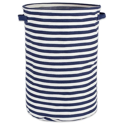 DII® 20" French Blue & White Striped Round PE-Coated Herringbone Cotton Laundry Hamper