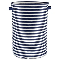 DII® 20" French Blue & White Striped Round PE-Coated Herringbone Cotton Laundry Hamper
