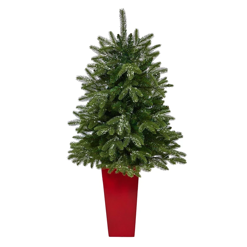 3.5ft. Pre-Lit Snowed Grand Teton Fir Christmas Tree in Red Planter