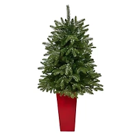 3.5ft. Pre-Lit Snowed Grand Teton Fir Christmas Tree in Red Planter