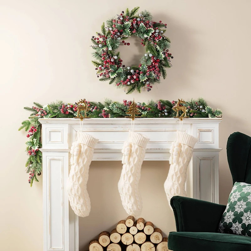 Glitzhome® 22"L White Knitted Christmas Stocking with Pom-Pom Tassel