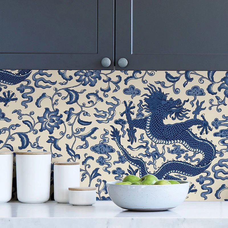 Scalamandre Indigo Chien Dragon Peel & Stick Wallpaper