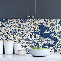 Scalamandre Indigo Chien Dragon Peel & Stick Wallpaper