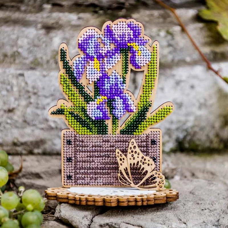 Wonderland Crafts Irises Bead Embroidery on Wood Kit