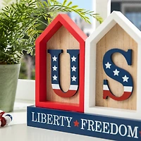 Glitzhome® 13" Liberty, Freedom, America House-Shaped Tabletop Décor