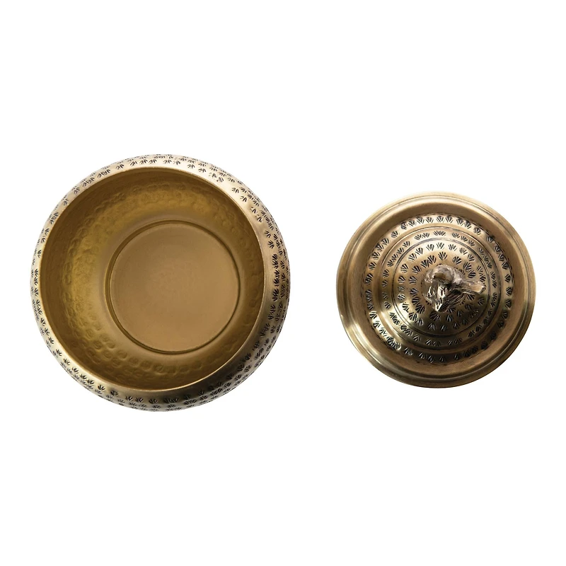 Hello Honey® 8'' Brass Finished Hammered Metal Container with Rabbit Finial