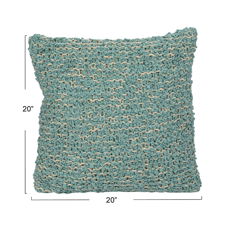Hello Honey® 20" Blue Woven Cotton Blend Bouclé Pillow