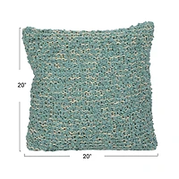 Hello Honey® 20" Blue Woven Cotton Blend Bouclé Pillow