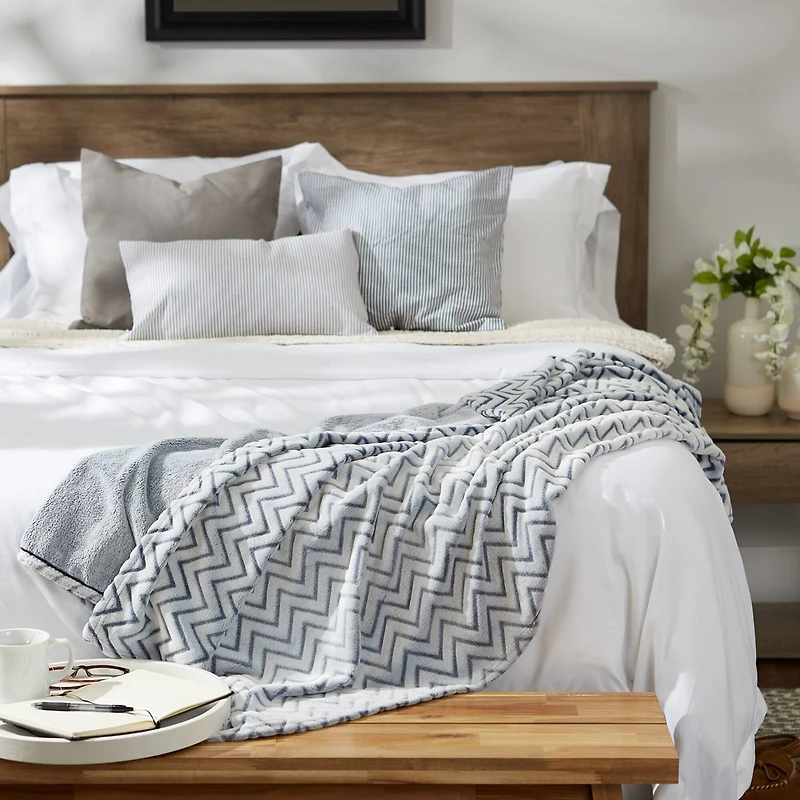 DII® French Blue Chevron Plush Throw