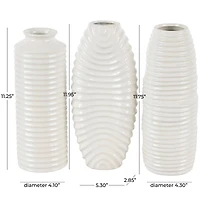 White Ceramic Dimensional Ribbed Vase with Varying Shapes Set
