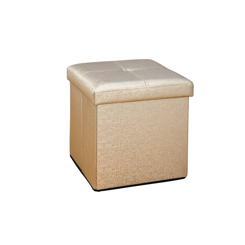 Simplify Metallic Faux Leather Folding Storage Ottoman Cube