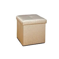 Simplify Metallic Faux Leather Folding Storage Ottoman Cube