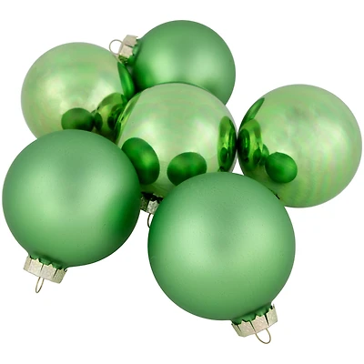 6ct. 3" Shiny & Matte Green Glass Ball Ornaments