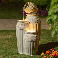 Glitzhome® 27" 4-Tier Sand Beige LED Ceramic Fountain