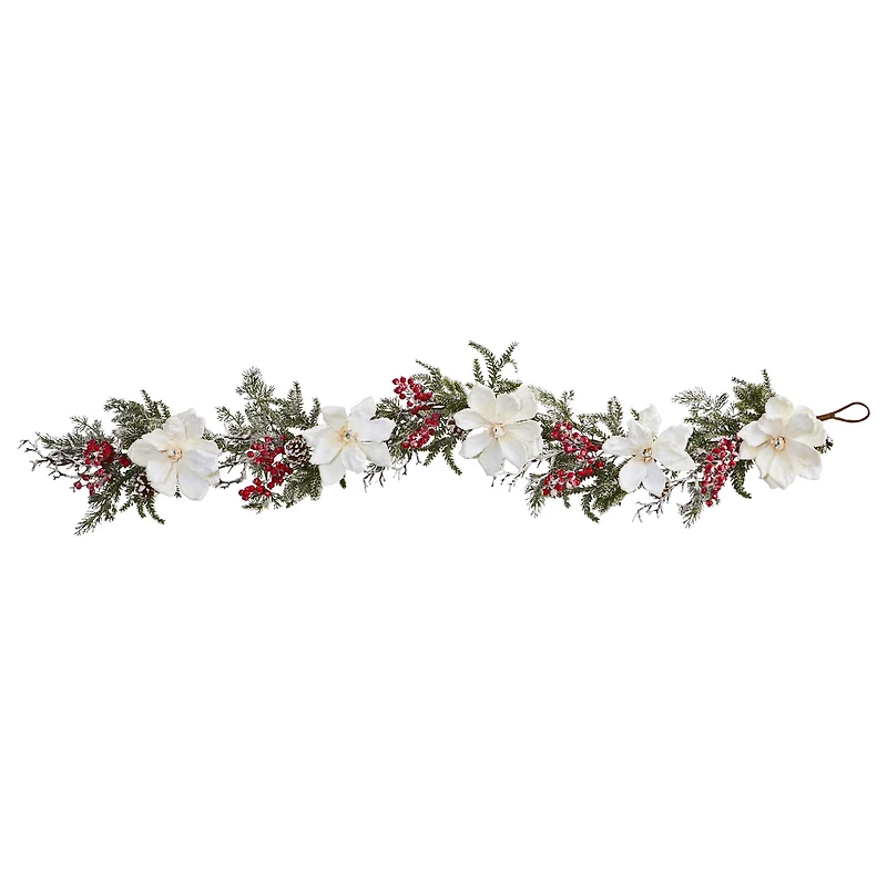 5ft. Frosted Magnolia & Berry Garland